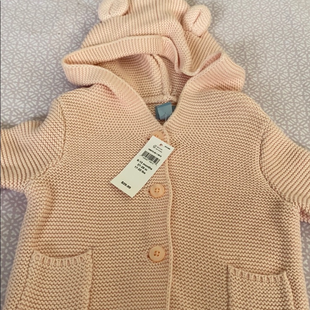 Baby girl button up hooded sweater. 6-12 months